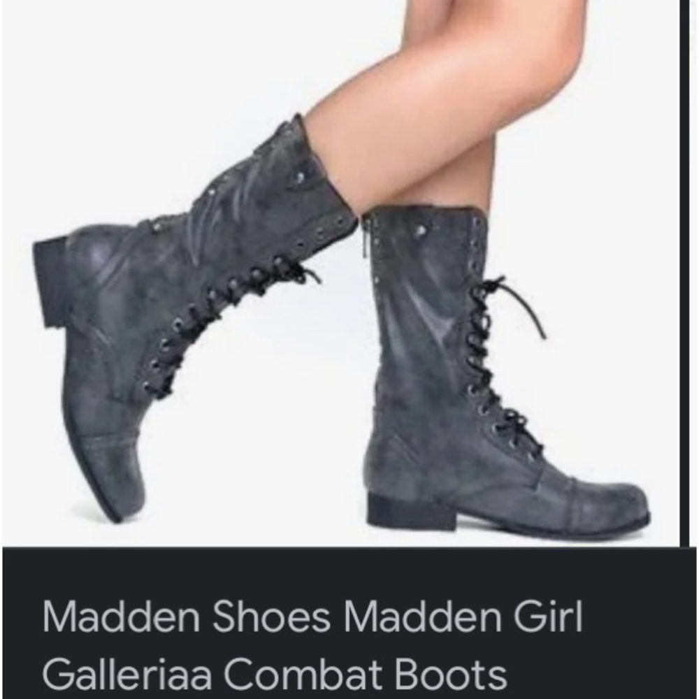 NNW  Madden Girl Black Leather Calf Boots, Distressed, size 7.5.